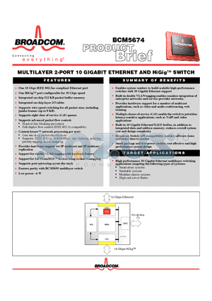 BCM5675 datasheet - MULTILAYER 2-PORT 10 GIGABIT ETHERNET AND HiGig SWITCH