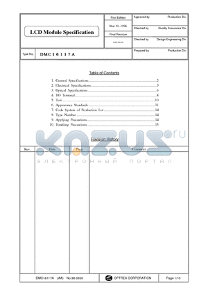 DMC16117A datasheet - LCD Module Specification