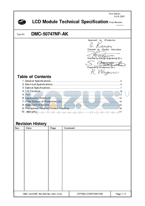 DMC-50747NF-AK datasheet - LCD Module Technical Specification