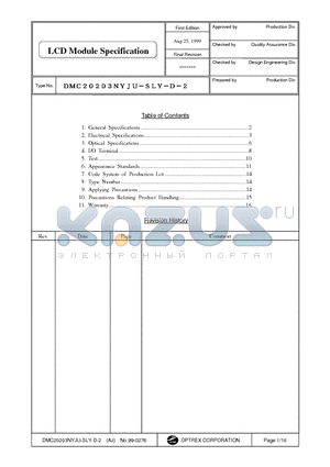 DMC20203NYJU-SLY-D-2 datasheet - LCD Module Specification