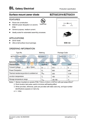 BZT52C3V6 datasheet - Surface mount zener diode