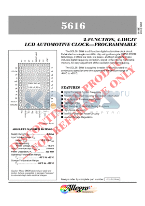 5616 datasheet - 2-FUNCTION, 4-DIGIT LCD AUTOMOTIVE CLOCK-PROGRAMMABLE