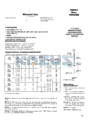 1N943 datasheet - 11.7 VOLT TEMPERATURE COMPENSATED ZENER REFERENCE DIODES