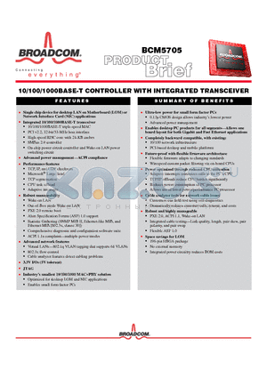 BCM5705 datasheet - CONTROLLER WITH INTEGRATED TRANSCEIVER