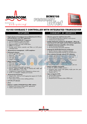 BCM5705 datasheet - 10/100/1000BASE-T CONTROLLER WITH INTEGRATED TRANSCEIVER