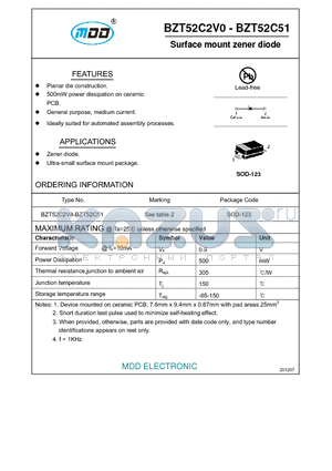 BZT52C3V9 datasheet - Surface mount zener diode