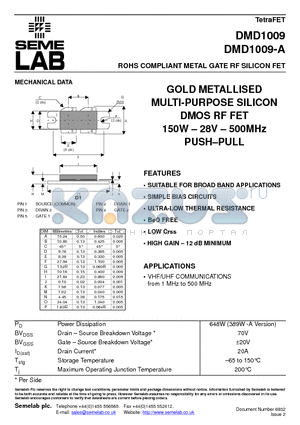 DMD1009 datasheet - ROHS COMPLIANT METAL GATE RF SILICON FET