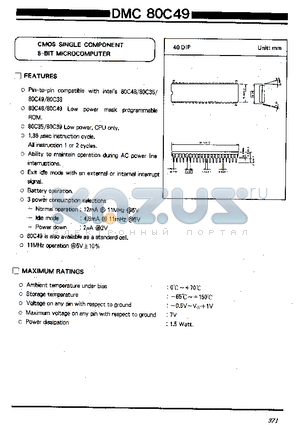 DMC80C49 datasheet - CMOS SINGLE-COMPONENT 8-BIT MICROCOMPUTER