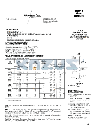 1N946 datasheet - 11.7 VOLT TEMPERATURE COMPENSATED ZENER REFERENCE DIODES