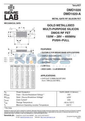 DMD1020-A datasheet - METAL GATE RF SILICON FET