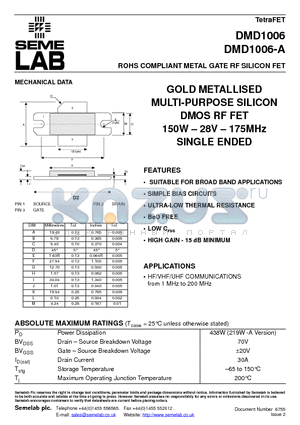 DMD1006 datasheet - ROHS COMPLIANT METAL GATE RF SILICON FET