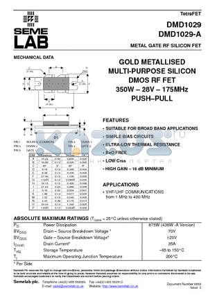 DMD1029 datasheet - METAL GATE RF SILICON FET