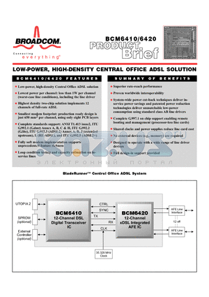 BCM6420IPB datasheet - LOW POWER HIGH DENSITY CENTRAL OFFICE ADSL SOLUTION