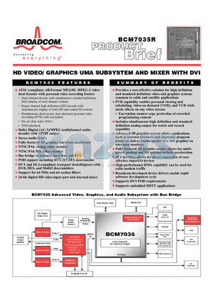 BCM7035 datasheet - HD VIDEO / GRAPHICS UMA SUBSYSTEM AND MIXER WITH DVI