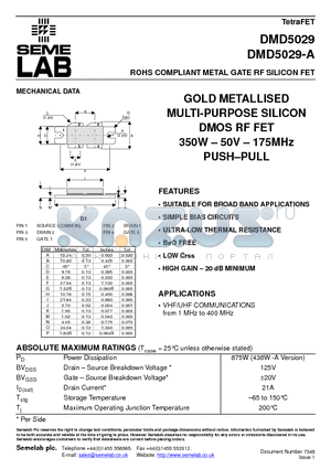DMD5029-A datasheet - ROHS COMPLIANT METAL GATE RF SILICON FET