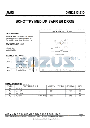 DME2333-230 datasheet - SCHOTTKY MEDIUM BARRIER DIODE