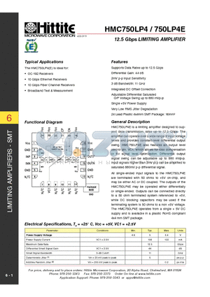 750LP4E datasheet - 12.5 Gbps LIMITING AMPLIFIER