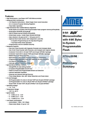 ATTINY48-AU datasheet - 8-bit Microcontroller with 4/8K Bytes In-System Programmable Flash