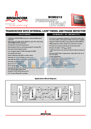 BCM8212 datasheet - TRANSCEIVER WITH INTERNAL LOOP TIMING AND PHASE DETECTOR