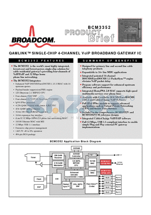 BCM93352VCM datasheet - QAMLINK SINGLE-CHIP 4-CHANNEL VOIP BROADBAND GATEWAY IC