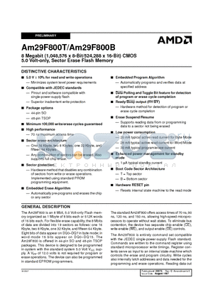 AM29F800B-150EIB datasheet - 8 Megabit (1,048,576 x 8-Bit/524,288 x 16-Bit) CMOS 5.0 Volt-only, Sector Erase Flash Memory