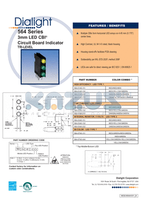564-0240-222 datasheet - 3mm LED CBI Circuit Board Indicator TRI-LEVEL