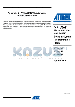 ATTINY85 datasheet - 8-bit Microcontroller with 8K Bytes In-System Programmable Flash