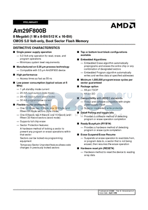 AM29F800BB-120FIB datasheet - 8 Megabit (1 M x 8-Bit/512 K x 16-Bit) CMOS 5.0 Volt-only, Boot Sector Flash Memory