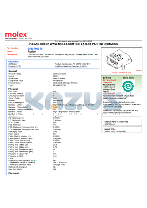 56579-0519 datasheet - USB On-The-Go (OTG) Mini-AB Receptacle, Right Angle, Through Hole Solder Tailsand Shell Tabs, Lead-free