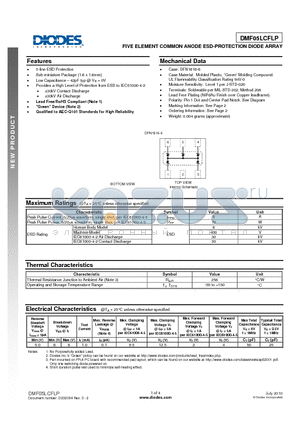 DMF05LCFLP-7 datasheet - FIVE ELEMENT COMMON ANODE ESD-PROTECTION DIODE ARRAY
