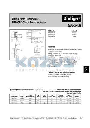 566-0406 datasheet - 2mm x 5mm Rectangular LED CBI Circuit Board Indicator