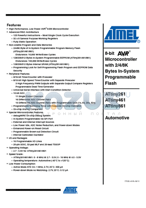 ATTINY861 datasheet - High Performance, Low Power AVR^ 8-Bit Microcontroller