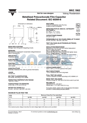 2MKC1862-55 datasheet - Metallized Polycarbonate Film Capacitor