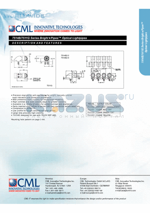 7514B datasheet - Bright Pipes Optical Lightpipes