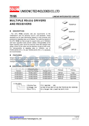 75185-R20-R datasheet - MULTIPLE RS-232 DRIVERS AND RECEIVERS