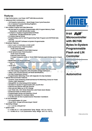 ATTINY87 datasheet - 8-bit Microcontroller with 8K/16K Bytes In-System Programmable Flash and LIN Controller