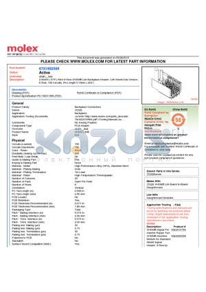 75195-2504 datasheet - 2.00mm (.079) Pitch 6-Row VHDM^ Lite Backplane Header, Left Shield End Version, 6 Row, 150 Circuits, Pin Length 5.15mm (.203)