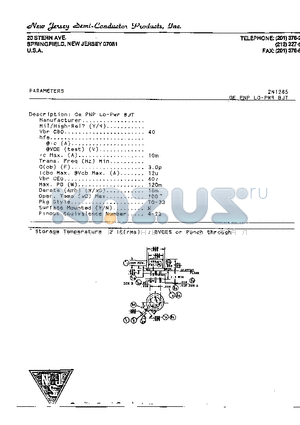 2N1285 datasheet - GE PNP LO-PWR BJT