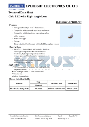 12-215-G6C-BP1Q2L-3C datasheet - Chip LED with Right Angle Lens
