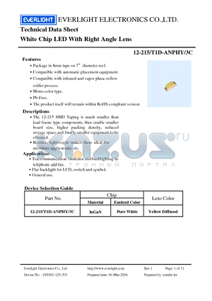 12-215-T1D-ANPHY-3C datasheet - White Chip LED With Right Angle Lens