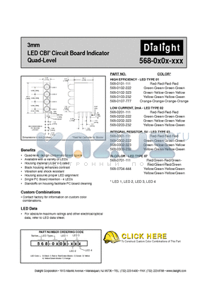 568-0X0X-XXX datasheet - 3mm LED CBI Circuit Board Indicator Quad-Level