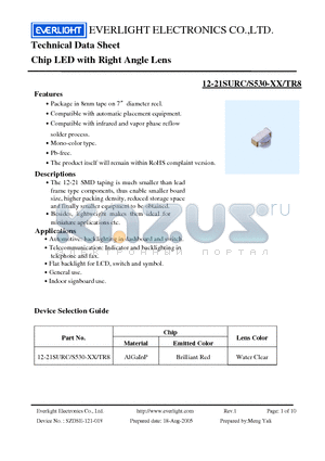 12-21SURC-S530-A3-TR8 datasheet - Chip LED with Right Angle Lens