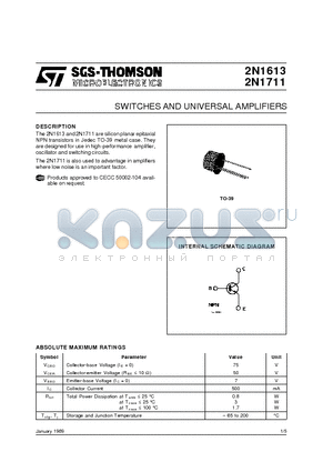 2N1613 datasheet - SWITCHES AND UNIVERSAL AMPLIFIERS