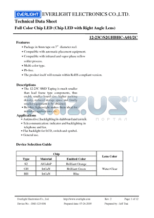 12-23C/S2GHBHC-A01/2C datasheet - Full Color Chip LED (Chip LED with Right Angle Lens)