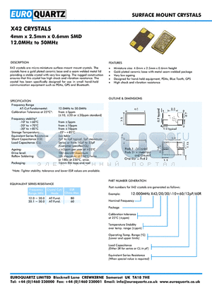 12.000X422030-101260R datasheet - SURFACE MOUNT CRYSTALS􀀀