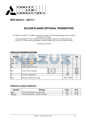 2N1613 datasheet - SILICON PLANAR EPITAXIAL TRANSISTORS