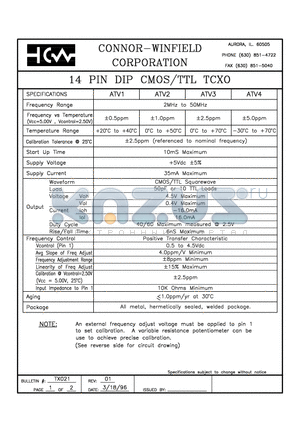 ATV1 datasheet - 14 PIN DIP CMOS/TTL TCXO