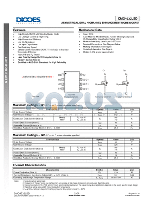 DMG4932LSD datasheet - ASYMETRICAL DUAL N-CHANNEL ENHANCEMENT MODE MOSFET