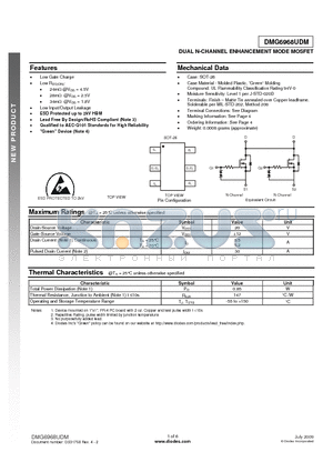 DMG6968UDM datasheet - DUAL N-CHANNEL ENHANCEMENT MODE MOSFET