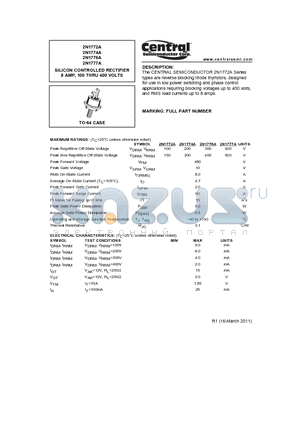2N1772A datasheet - SILICON CONTROLLED RECTIFIER 8 AMP, 100 THRU 400 VOLTS